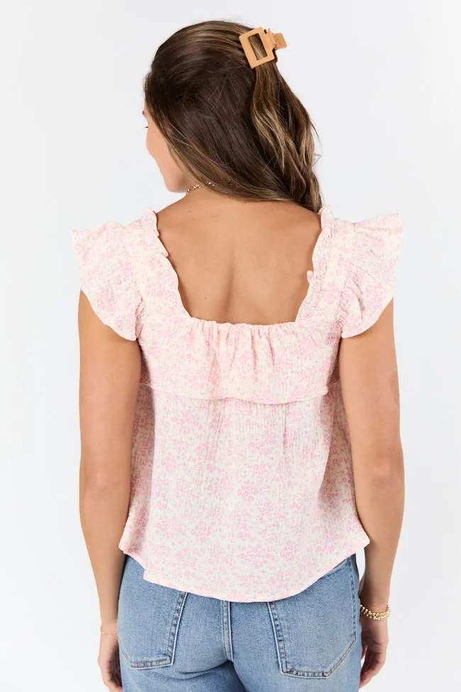 Island Beauty Ivory and Pink Floral Print Gauze Tank FINAL SALE sold by Pink Lily product image thumbnail 5