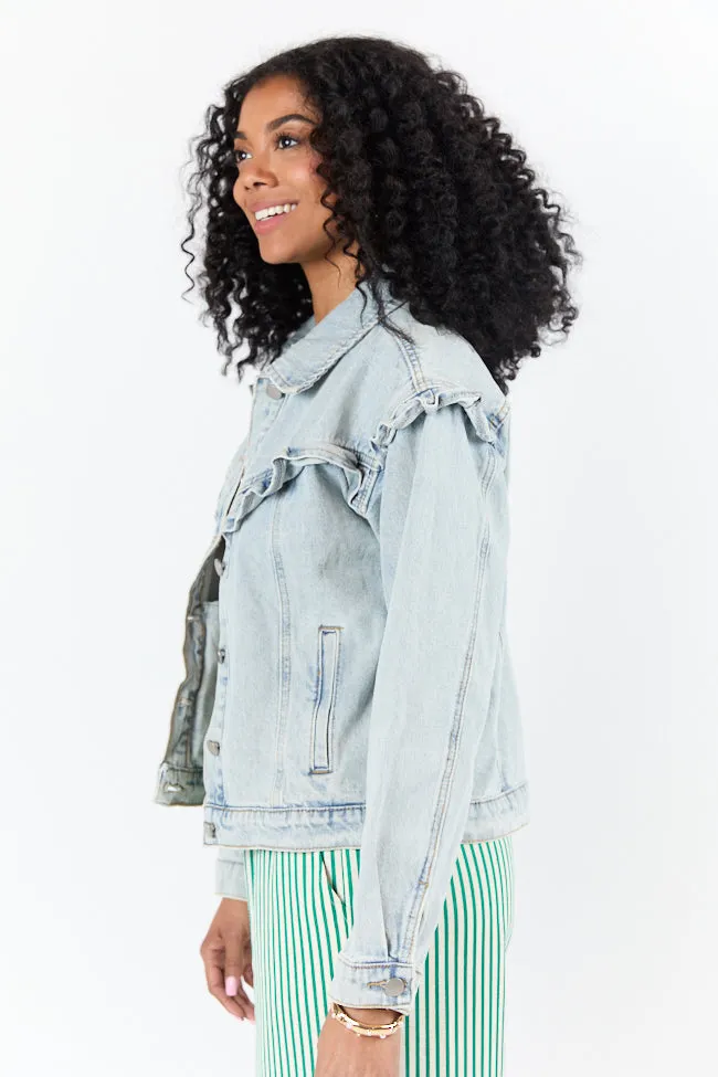Told You So Light Wash Ruffle Trim Denim Jacket FINAL SALE sold by Pink Lily product image thumbnail 4