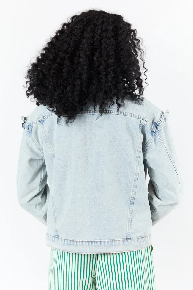 Told You So Light Wash Ruffle Trim Denim Jacket FINAL SALE sold by Pink Lily product image thumbnail 5
