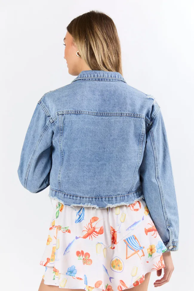 Run Around Town Medium Wash Deconstructed Denim Jacket FINAL SALE sold by Pink Lily product image thumbnail 4