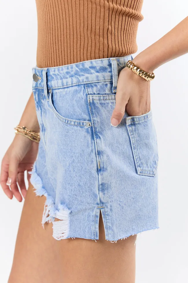 Nights Abroad Light Wash Distressed Denim Shorts FINAL SALE sold by Pink Lily product image thumbnail 3