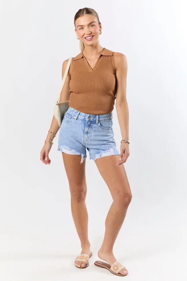 Nights Abroad Light Wash Distressed Denim Shorts FINAL SALE sold by Pink Lily product image thumbnail 2