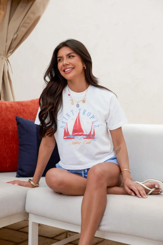 Saint-Tropez Sailing Club White Boxy Graphic Tee SALE sold by Pink Lily
