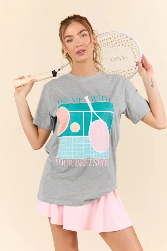 Hit Me With Your Best Shot Light Grey Graphic Tee sold by Pink Lily