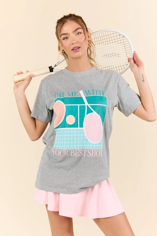Hit Me With Your Best Shot Light Grey Graphic Tee sold by Pink Lily