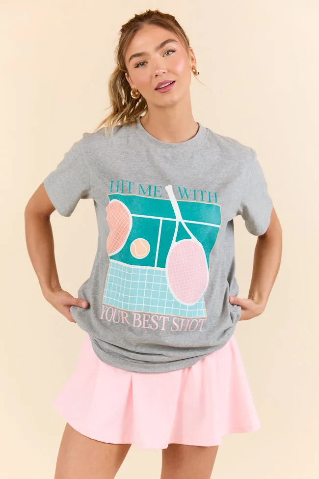 Hit Me With Your Best Shot Light Grey Graphic Tee sold by Pink Lily product image thumbnail 3