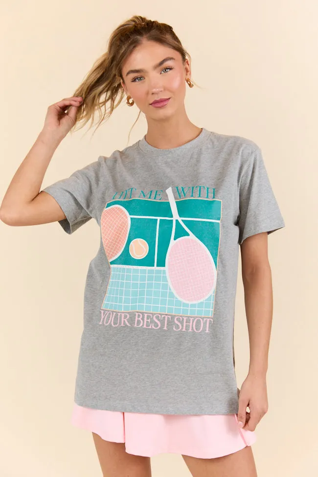 Hit Me With Your Best Shot Light Grey Graphic Tee sold by Pink Lily product image thumbnail 5