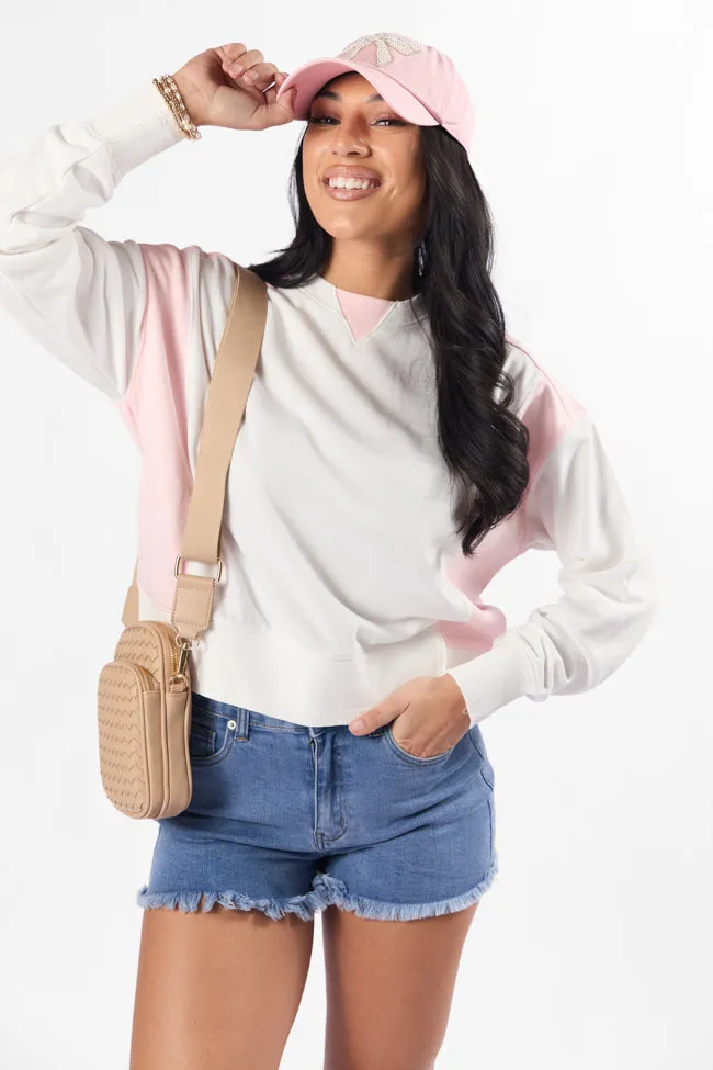 Overtime Pink and White Color Block Sweatshirt FINAL SALE sold by Pink Lily