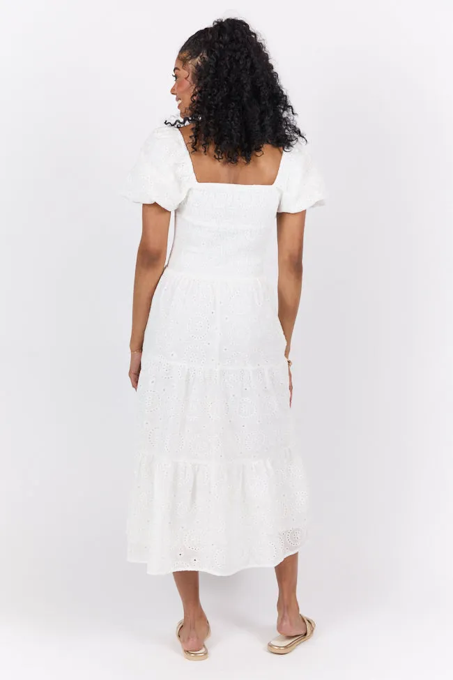 Forget Me Not White Eyelet Short Sleeve Midi Dress FINAL SALE sold by Pink Lily product image thumbnail 5