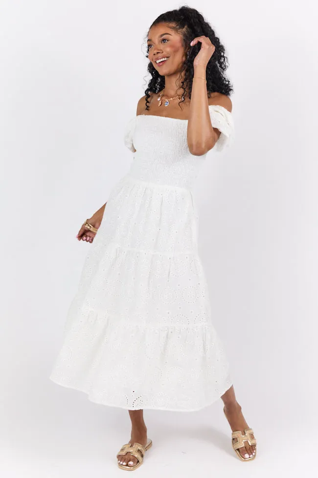 Forget Me Not White Eyelet Short Sleeve Midi Dress FINAL SALE sold by Pink Lily product image thumbnail 3