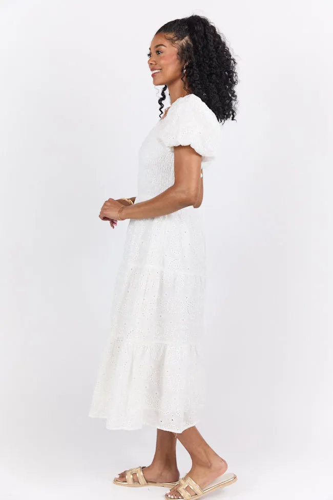 Forget Me Not White Eyelet Short Sleeve Midi Dress FINAL SALE sold by Pink Lily product image thumbnail 4