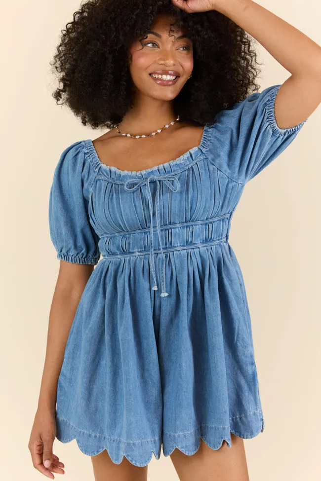 Stockyard Stroll Denim Romper sold by Pink Lily