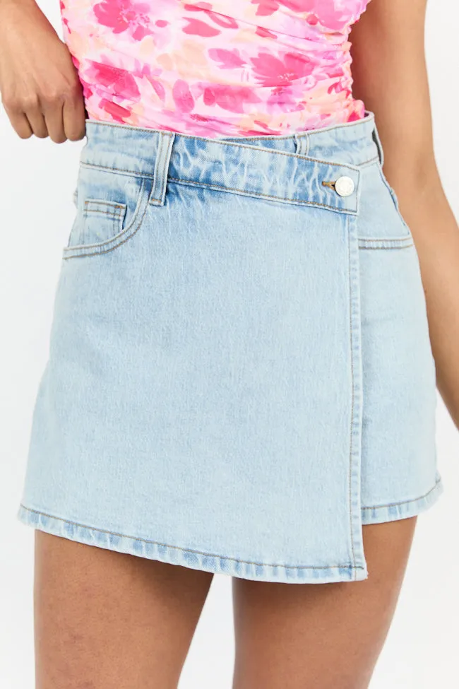 Buttoned Up Light Wash Denim Skort SALE sold by Pink Lily