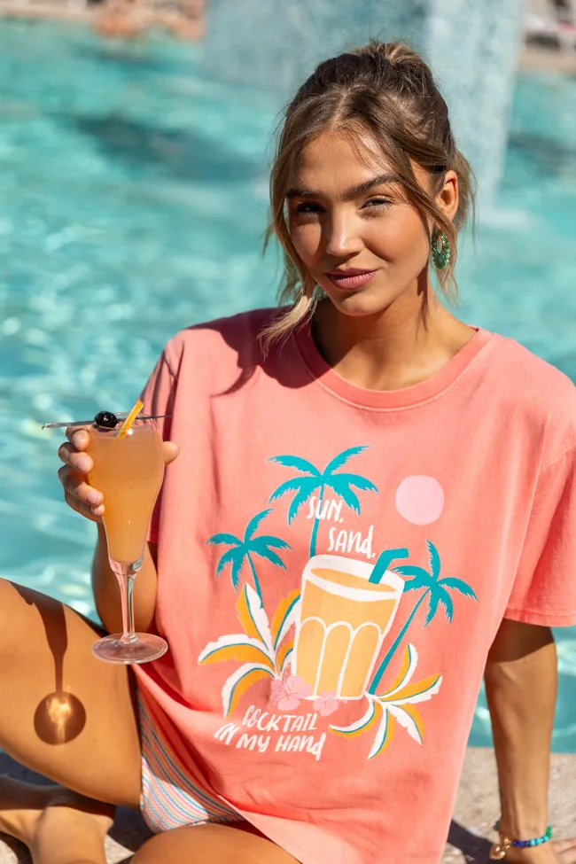 Sun, Sand, Cocktail In My Hand Coral Graphic Tee sold by Pink Lily product image thumbnail 2