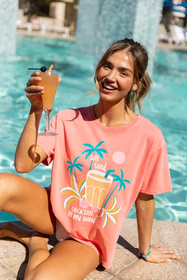 Sun, Sand, Cocktail In My Hand Coral Graphic Tee sold by Pink Lily product image thumbnail 3