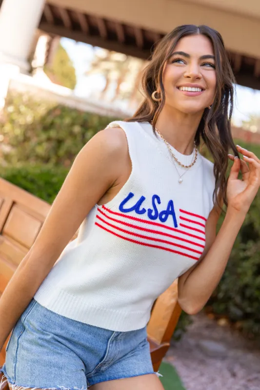 Feels Like Freedom Ivory USA Sweater Tank FINAL SALE sold by Pink Lily