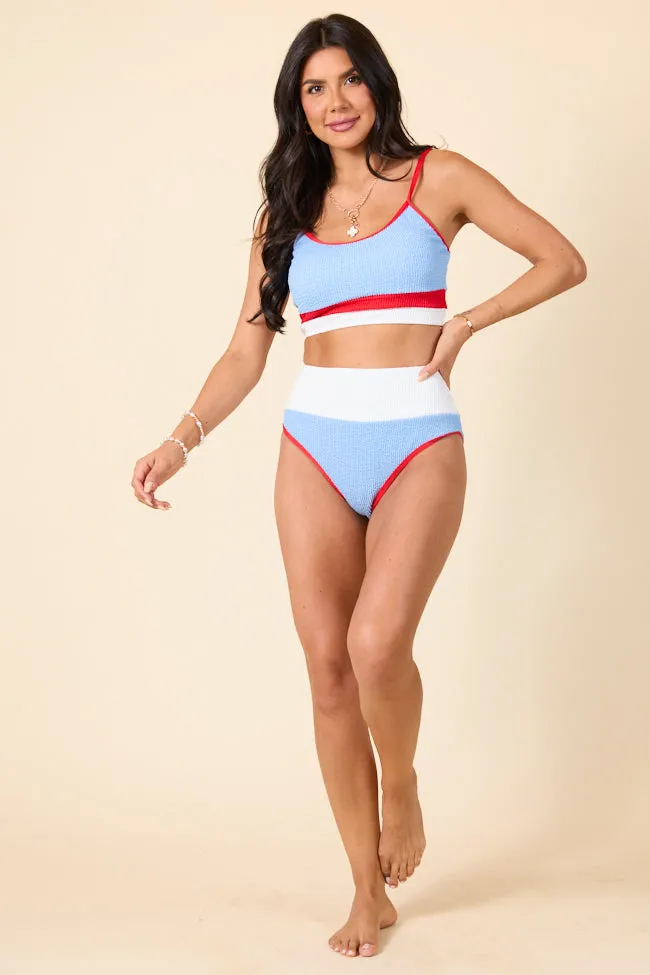 Do Not Disturb Red, White, and Light Blue Bikini Top FINAL SALE sold by Pink Lily product image thumbnail 2