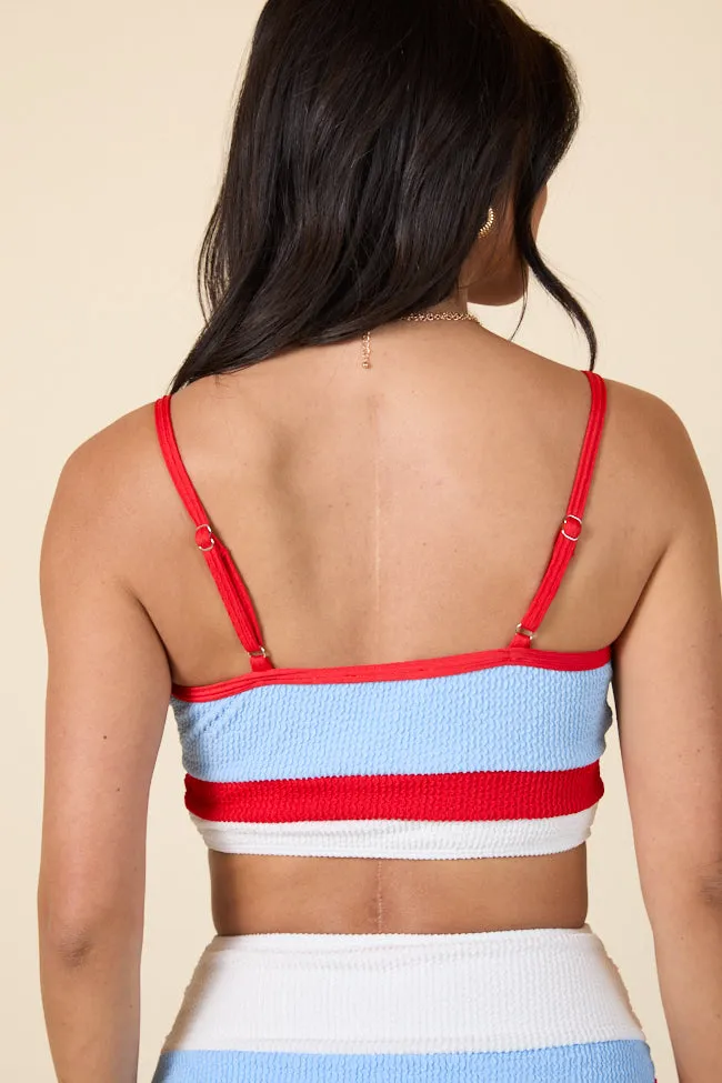 Do Not Disturb Red, White, and Light Blue Bikini Top FINAL SALE sold by Pink Lily product image thumbnail 5