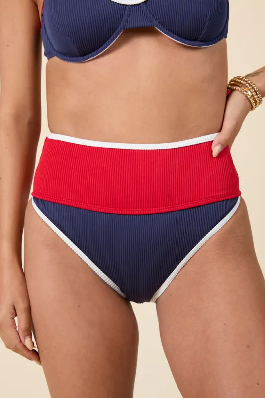 Patriotic Paradise Red, White, and Navy Ribbed Colorblock Bikini Bottoms FINAL SALE sold by Pink Lily