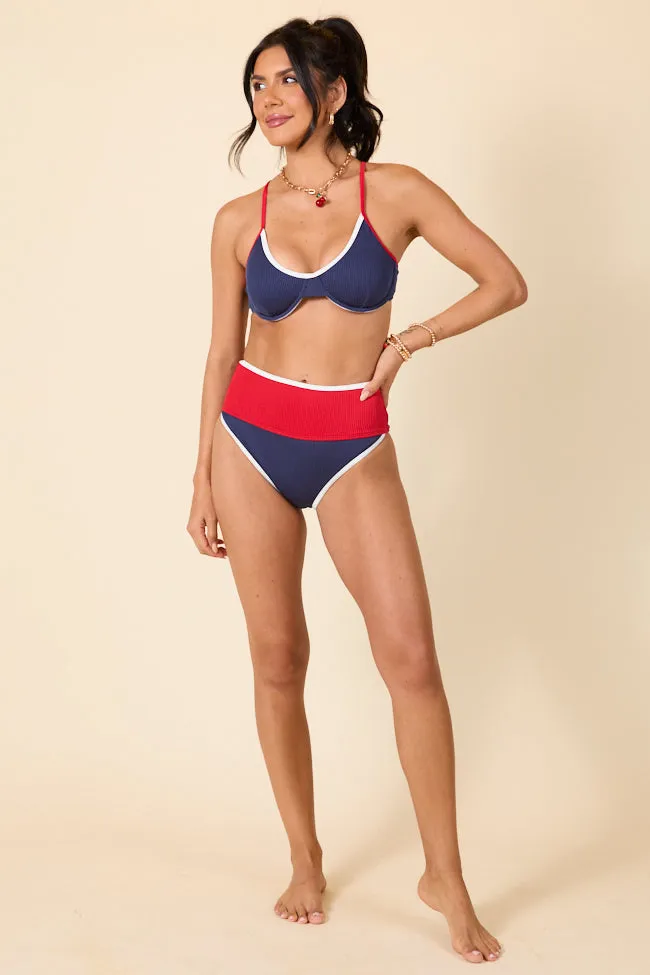 Patriotic Paradise Red, White, and Navy Ribbed Colorblock Bikini Top sold by Pink Lily product image thumbnail 3