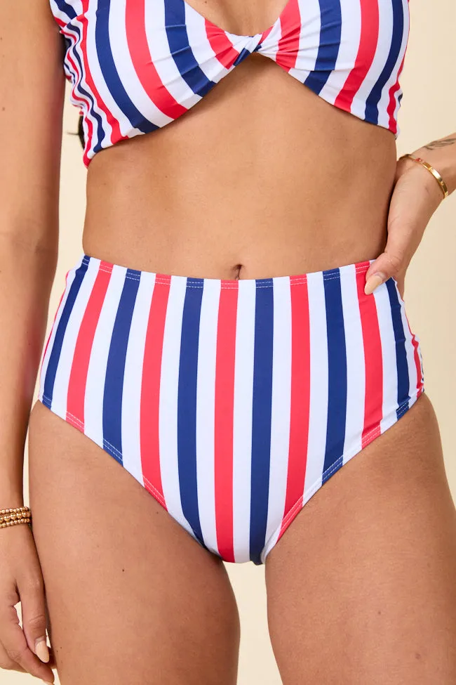 American Dreams Red, White, and Blue Striped High Waisted Bikini Bottoms FINAL SALE sold by Pink Lily