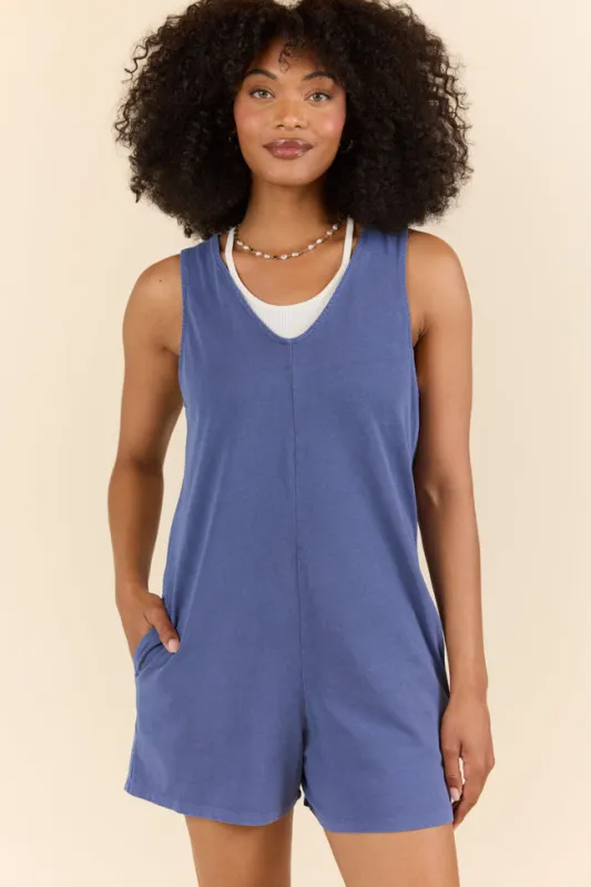 Play It Off Dusty Indigo Knit Tank Top Romper FINAL SALE sold by Pink Lily
