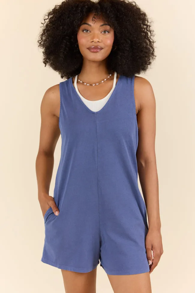 Play It Off Dusty Indigo Knit Tank Top Romper FINAL SALE sold by Pink Lily
