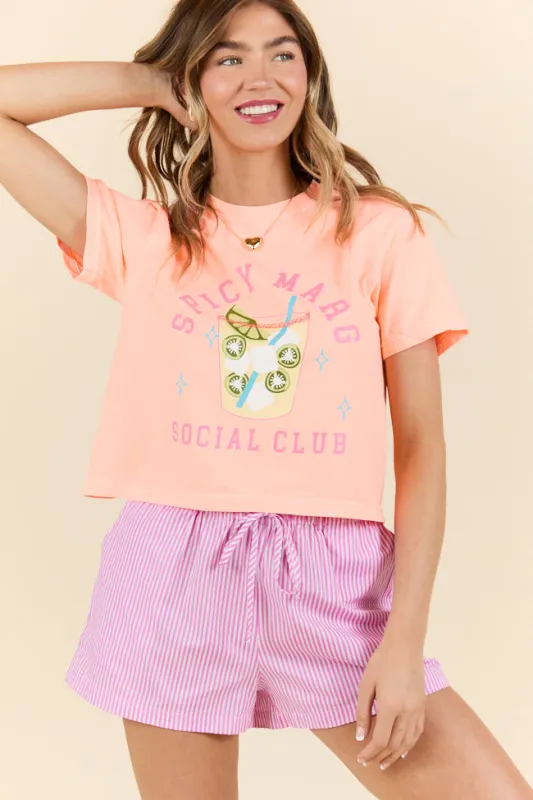 Spicy Marg Social Club Neon Orange Women's Boxy Graphic Tee sold by Pink Lily
