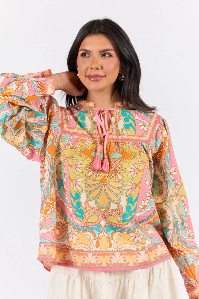 Mosaic Gardens Purple Printed Long Sleeve Blouse FINAL SALE sold by Pink Lily product image thumbnail 4