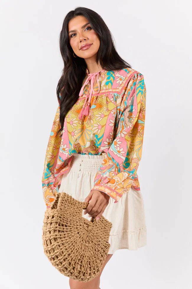 Mosaic Gardens Purple Printed Long Sleeve Blouse FINAL SALE sold by Pink Lily