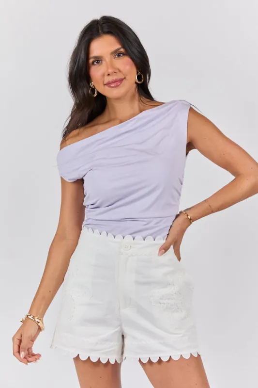 Off Topic Purple Ruched Off The Shoulder Knit Top SALE sold by Pink Lily