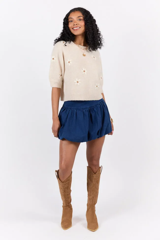 So Into You Oatmeal Short Sleeve Floral Embroidered Sweater sold by Pink Lily product image thumbnail 2