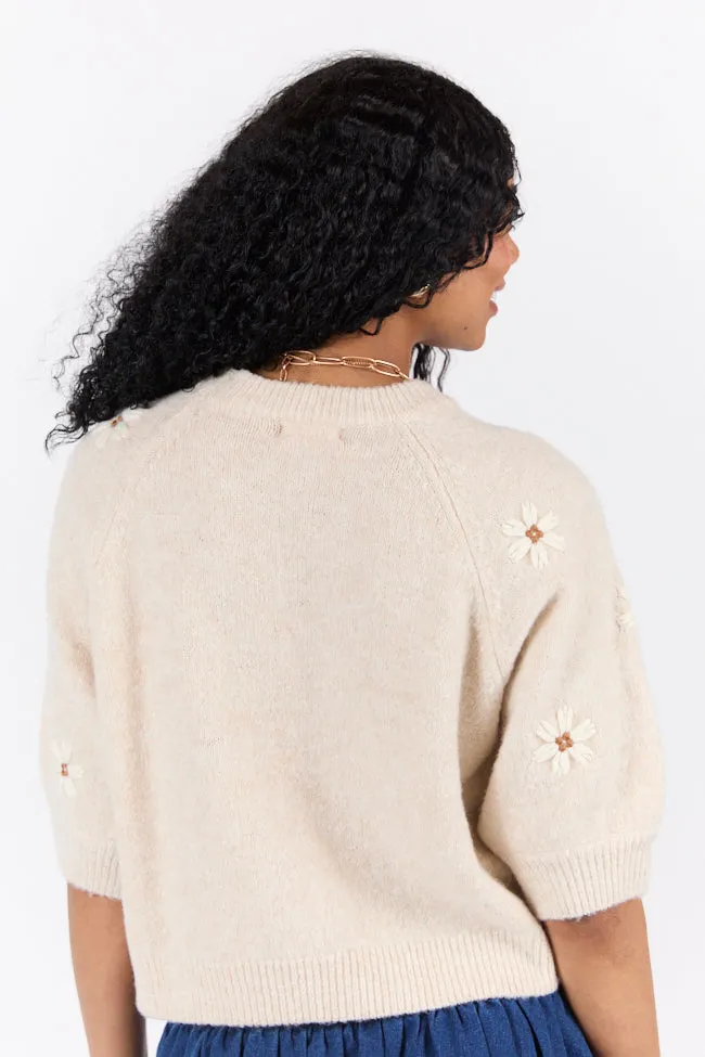 So Into You Oatmeal Short Sleeve Floral Embroidered Sweater sold by Pink Lily product image thumbnail 5