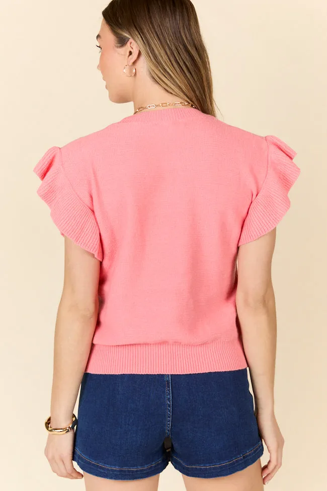 Make A Statement Coral Ruffle Short Sleeve Sweater FINAL SALE sold by Pink Lily product image thumbnail 5