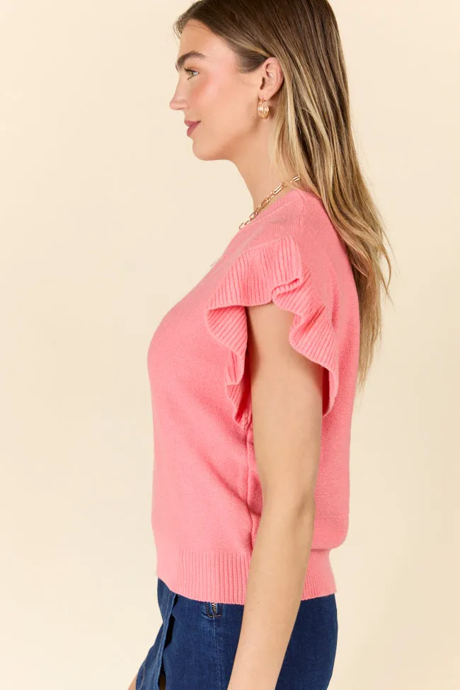 Make A Statement Coral Ruffle Short Sleeve Sweater FINAL SALE sold by Pink Lily product image thumbnail 3