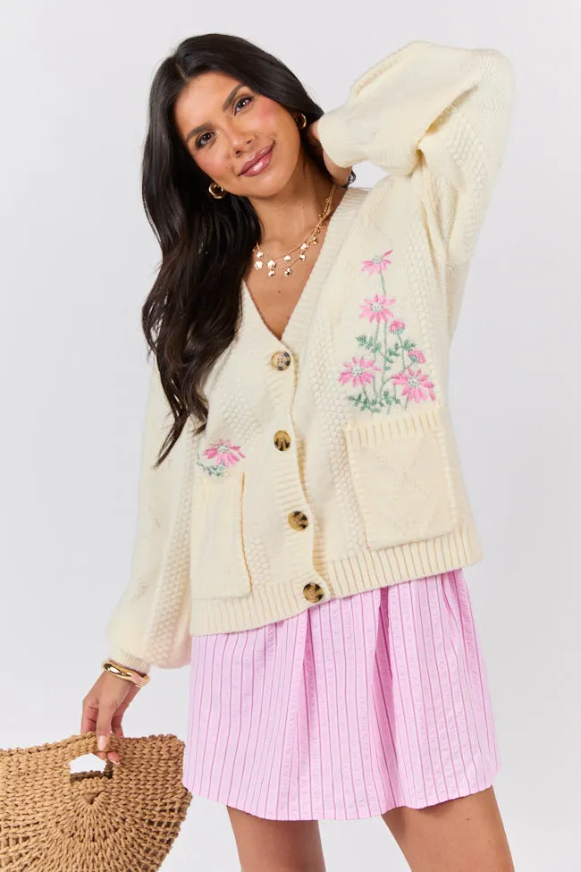 Up To Fate Cream and Pink Multi Floral Embroidered Cardigan FINAL SALE sold by Pink Lily