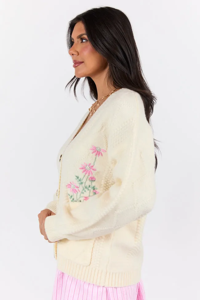 Up To Fate Cream and Pink Multi Floral Embroidered Cardigan FINAL SALE sold by Pink Lily product image thumbnail 4