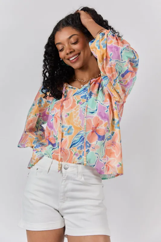 Come Along Purple Floral Woven Pop Over Blouse FINAL SALE sold by Pink Lily