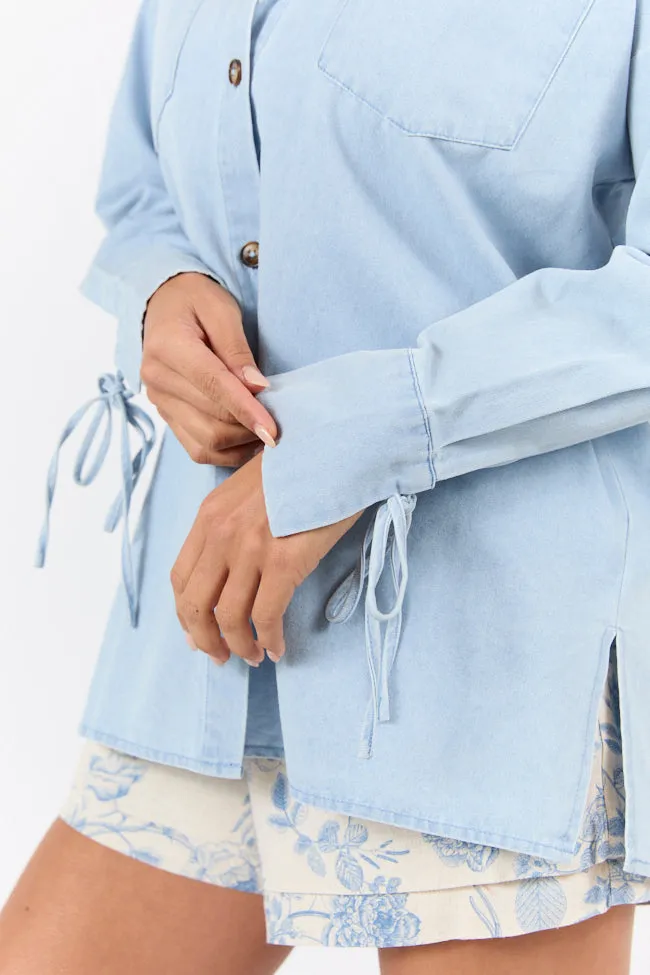 Different Plans Light Wash Chambray Button Down Blouse FINAL SALE sold by Pink Lily product image thumbnail 2