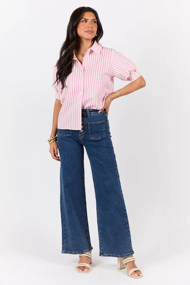 Just For Fun Pink Striped Button Down Short Sleeve Top sold by Pink Lily product image thumbnail 2