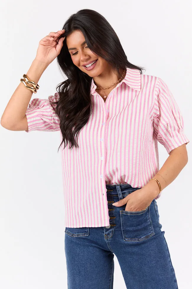Just For Fun Pink Striped Button Down Short Sleeve Top sold by Pink Lily product image thumbnail 3