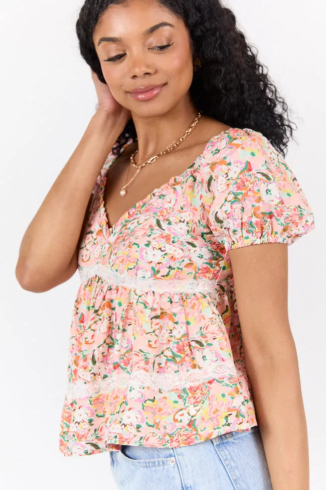 Something About It Short Sleeve Multi Floral Lace Trim Blouse FINAL SALE sold by Pink Lily product image thumbnail 3