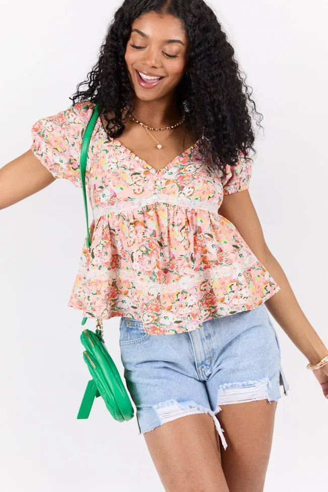 Something About It Short Sleeve Multi Floral Lace Trim Blouse FINAL SALE sold by Pink Lily
