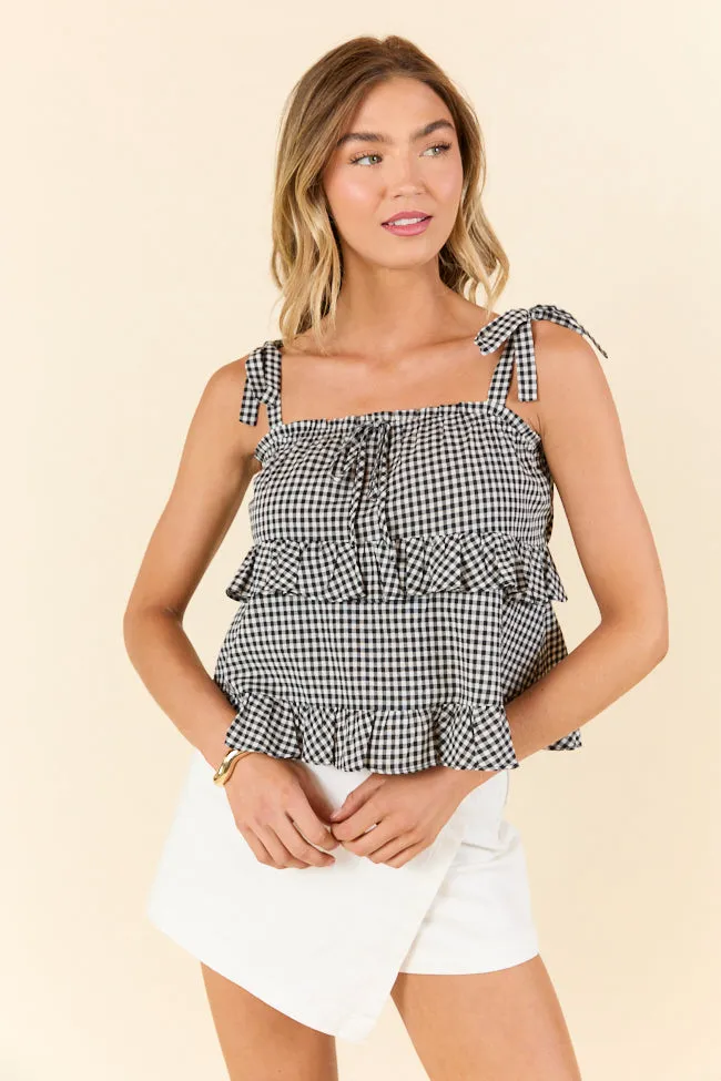 Moonlit Black Gingham Tie Sleeve Tank FINAL SALE sold by Pink Lily product image thumbnail 3
