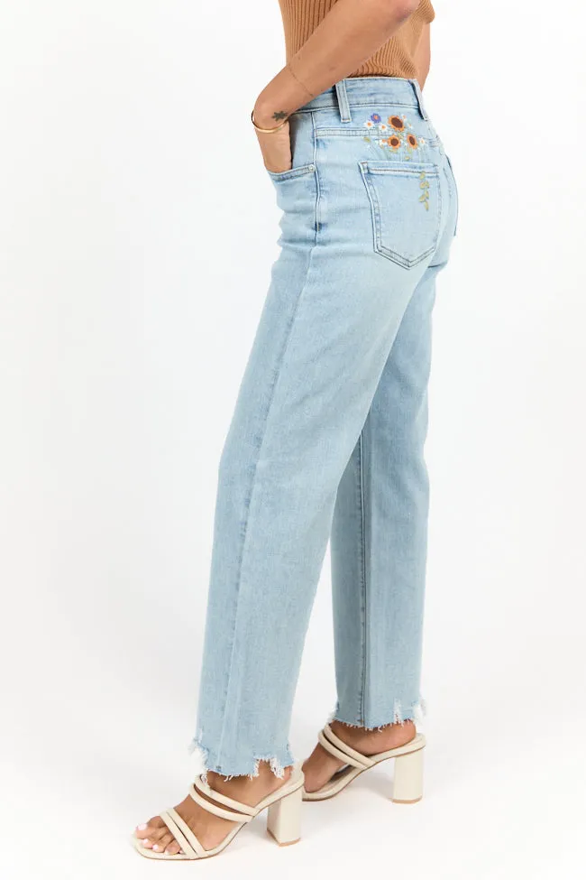 Lily Medium Wash Floral Embroidered Crop Relaxed Jeans FINAL SALE sold by Pink Lily product image thumbnail 5