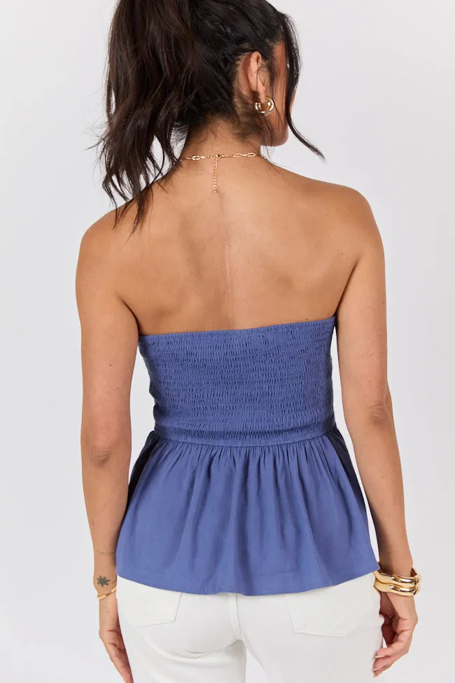 Summer Glow Blue Ruched Bust Strapless Top sold by Pink Lily product image thumbnail 5