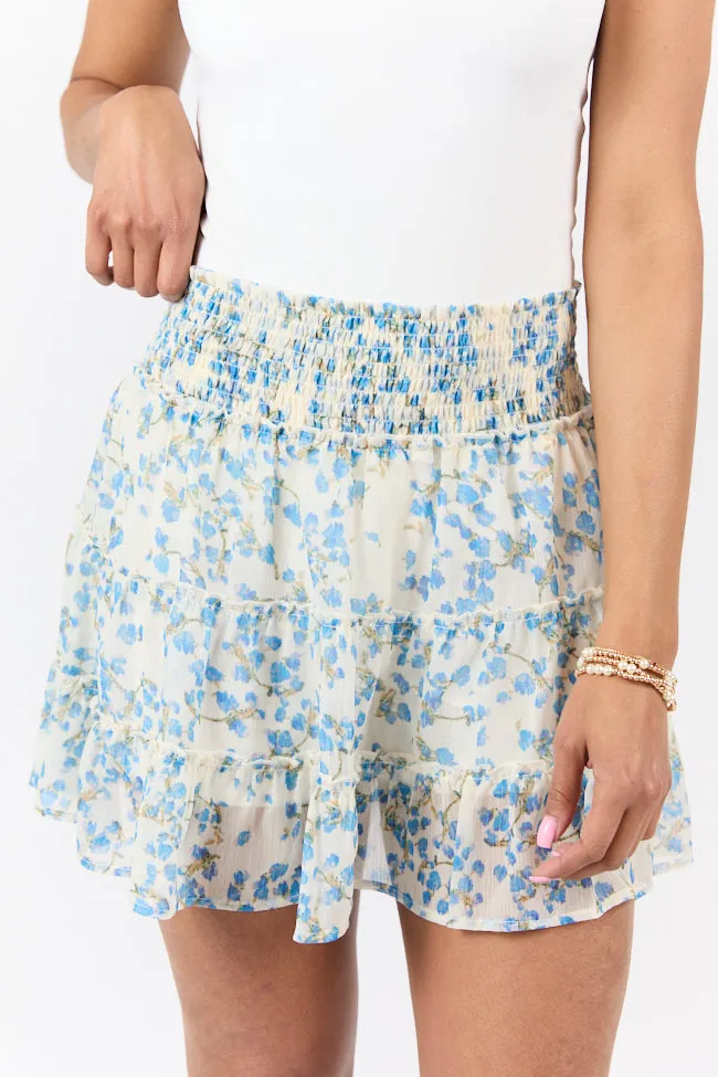 Through The Garden Blue Multi Color Floral Mini Skort sold by Pink Lily