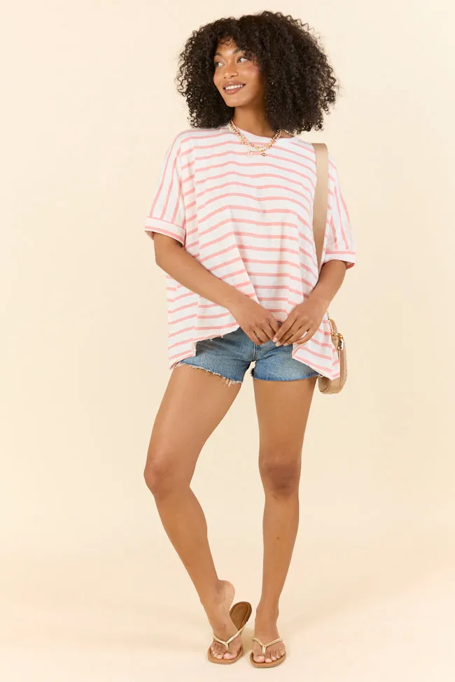 Everyday Adventures Coral Oversized Stripe Tee FINAL SALE sold by Pink Lily