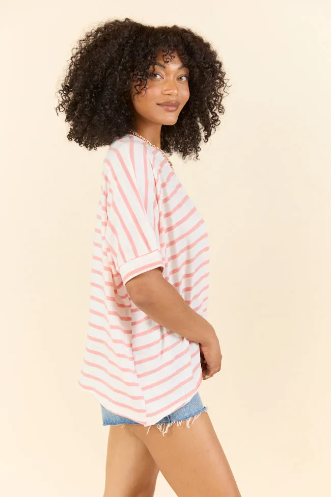 Everyday Adventures Coral Oversized Stripe Tee FINAL SALE sold by Pink Lily product image thumbnail 4