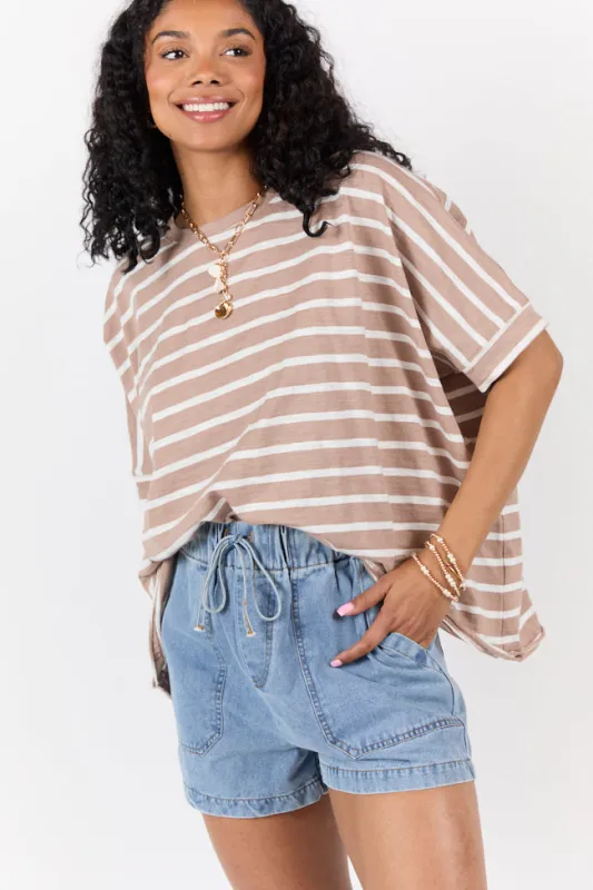 Everyday Adventures Tan Oversized Stripe Tee FINAL SALE sold by Pink Lily